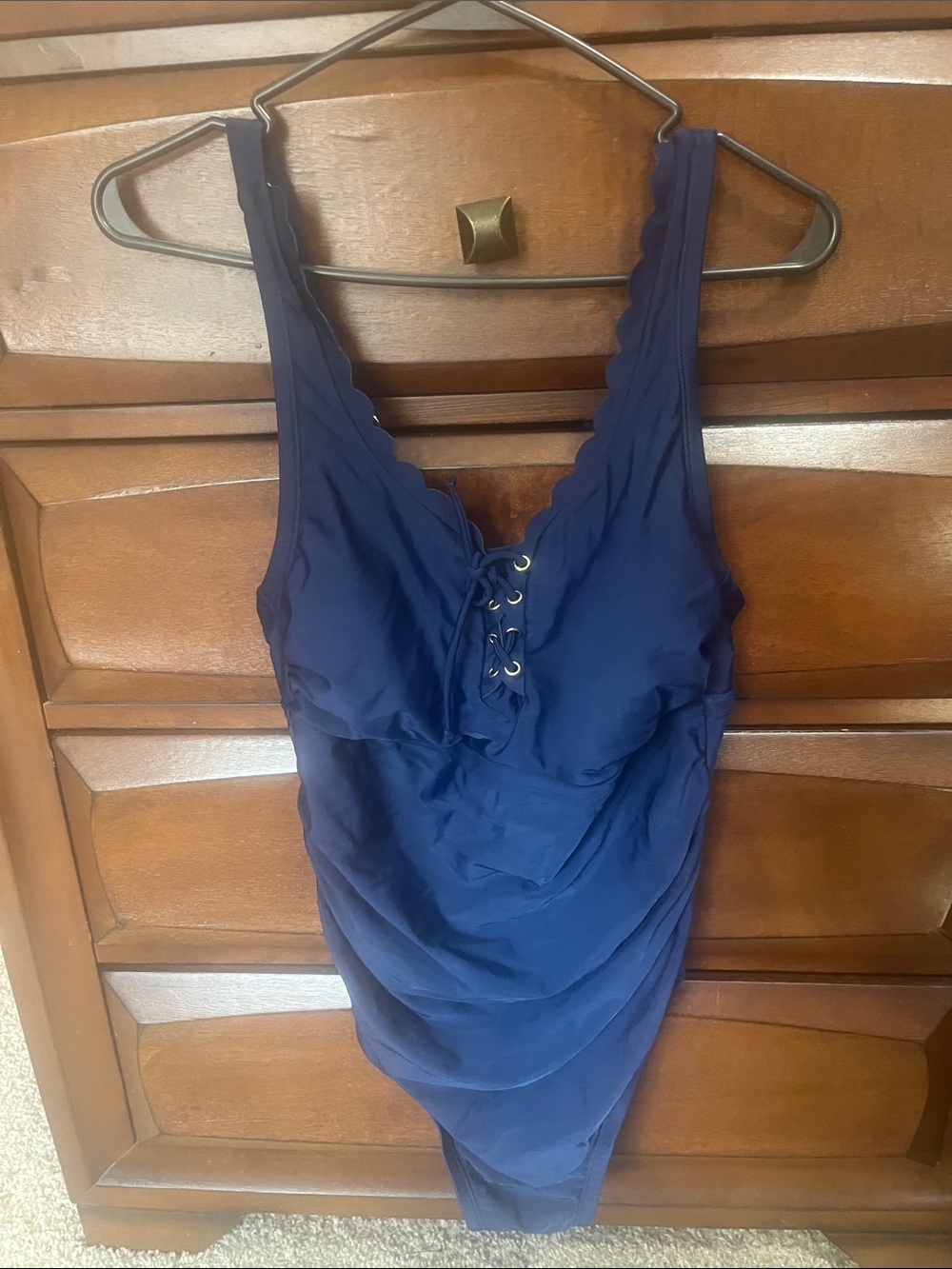 Kona Sol Navy Lace-Up Ruched One-Piece Swimsuit